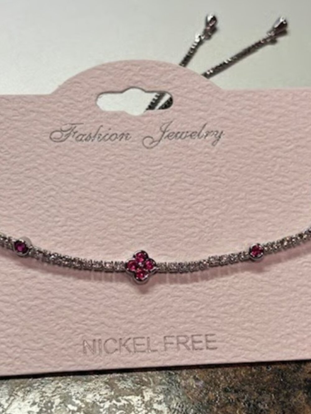 Silver Plating CZ and Pink Clover Pulley Bracelet